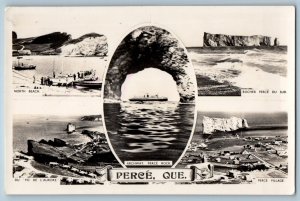 Perce Quebec Canada Postcard Archway Perce Rock Multiview c1930's RPPC Photo