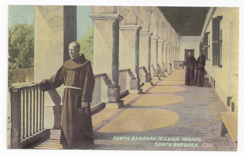 California Santa Barbara Mission Arches Monks Corridor MFBerkey Vintage Postcard