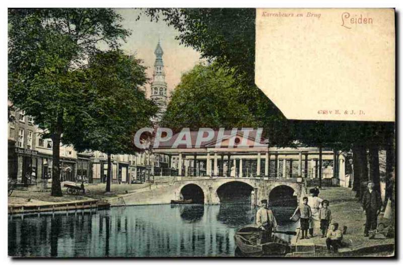 Old Postcard Leiden Korenbeurs in Brug Children