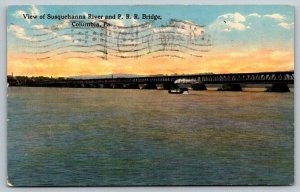 Susquehanna River  PRR Railroad Bridge  Columbia Pennsylvania  Postcard  1915