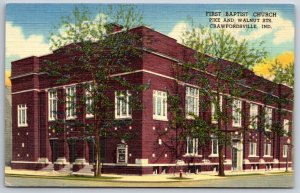 Crawfordsville IN~First Baptist Church @ Pike & Walnut Streets~Linen Postcard