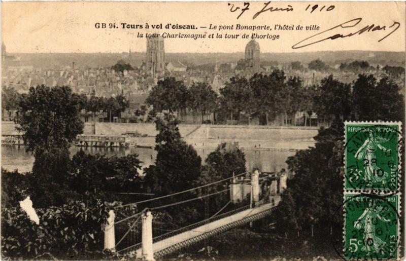 CPA TOURS a vold'oiseau - Le Pont Bonaparte l'hotel de ville la tour... (298570)