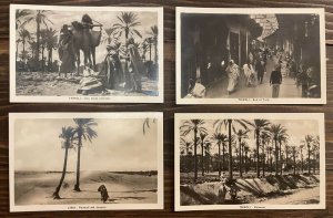 Libya Tripoli 4 real photo postcards ethnic life oasis desert palms Suk el Turk 