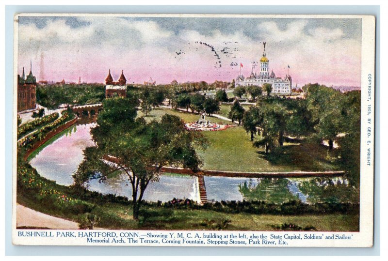 1906 Bushnell Park Showing YMCA Building, Hartford CT Melrose MA PMC Postcard