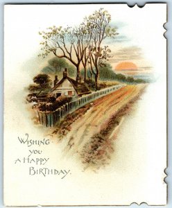c1900s Happy Birthday Small Folding Poem Greeting Card Litho Trade Gilt Edge C16