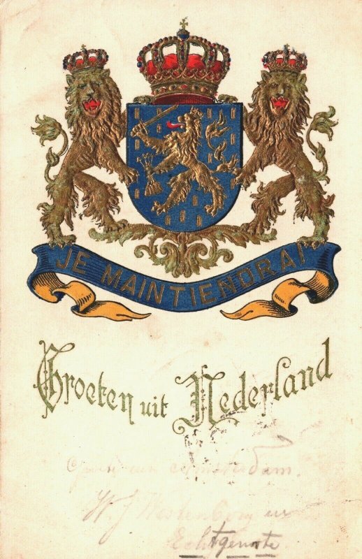 Je Maintiendrai Netherlands Royalty Embossed Vintage Postcard 03.99 