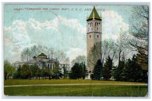 1907 View Of Campanile And Central Hall ISC Ames Iowa IA Antique Postcard