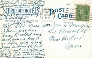 Vintage Postcard 1931 Fireproof Schroeder Hotels Offices Milwaukee Wisconsin WI