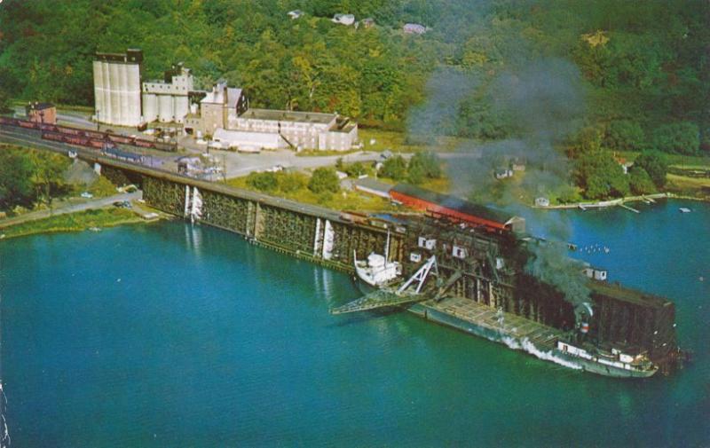 Malt House at Sodus Bay NY, New York Coal Trestle, Freighter, and Tug