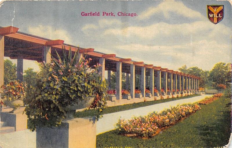 Chicago Illinois~Garfield Park-Pink Flowers in Garden & Pots along Pergola?~1911