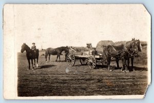 Reeder North Dakota ND Postcard RPPC Photo Farming Horse And Wagon 1910 Antique