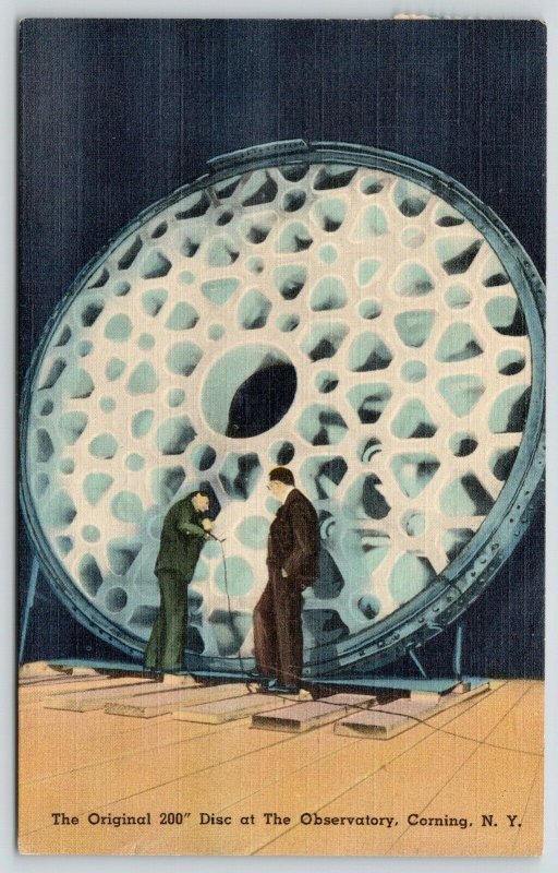 Corning New York~Observatory~2 Fellas Eye 200 Inch Telescope Disc~1946 Linen PC 