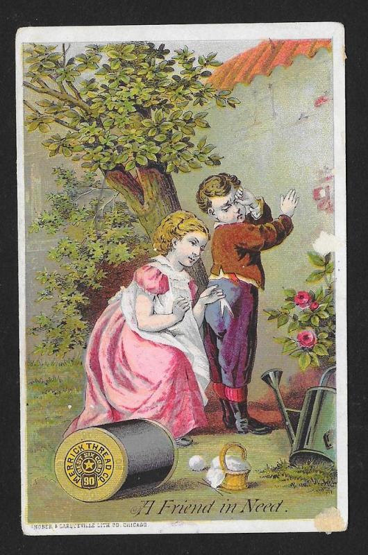 VICTORIAN TRADE CARD Merrick Thread Kids Playing