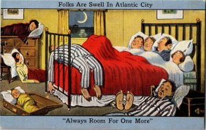 Folks Are Swell at Atlantic City Guests Crowded in Bed Vintage Postcard F34