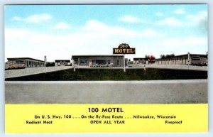 MILWAUKEE, Wisconsin WI ~ Roadside 100 MOTEL ca 1950s Postcard