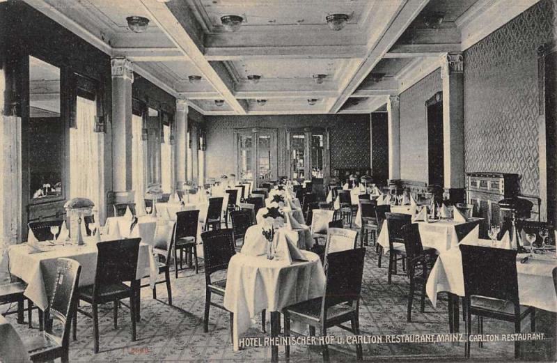 Mainz Germany Hotel Rheinischer Carlton Dining Interior Antique Postcard K15632