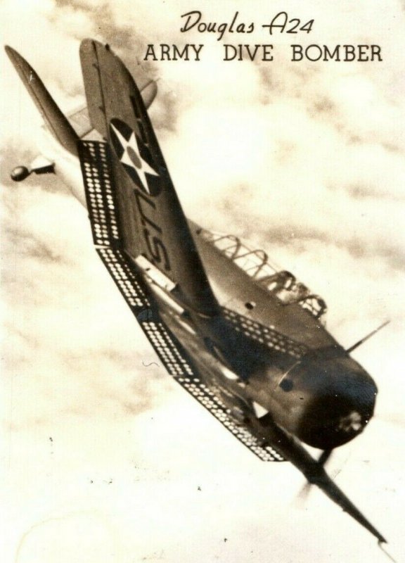 Circa 1940 WWII RPPC Douglas A24 Army Dive Bomber In Flight Vintage Postcard P15 