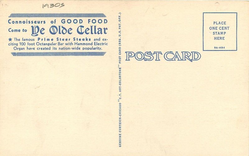 Postcard Illinois Chicago Ye Olde Cellar Rodkin's Teich linen 23-5420