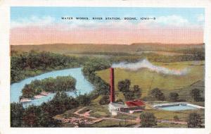 BOONE, IA  Iowa         WATER WORKS, RIVER STATION        c1940's Linen Postcard