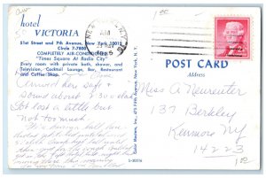 1965 Building of Hotel Victoria Radio City New York City NY Vintage Postcard 