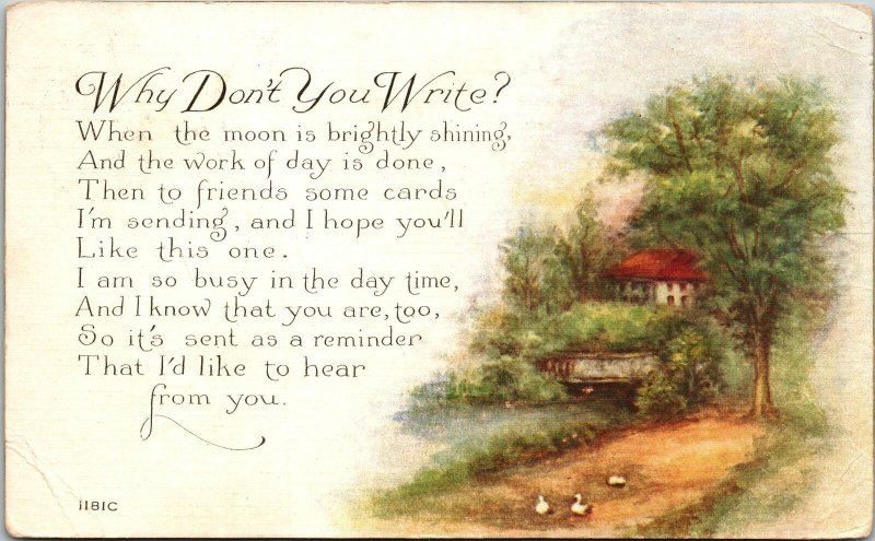 VINTAGE POSTCARD WHY DON'T YOU WRITE? MAILED FROM EAST KINGSTON N.H. 1917