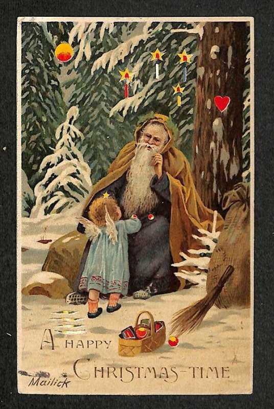 Christmas Purple Suited Santa Claus H-T-L Hold to Light Signed Mailick Postcard