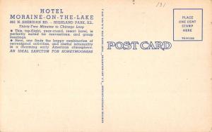 Highland Park Illinois Hotel Moraine Main Entrance Linen Antique Postcard K19902