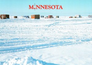 VINTAGE CONTINENTAL SIZE POSTCARD MINNESOTA FISH HOUSES