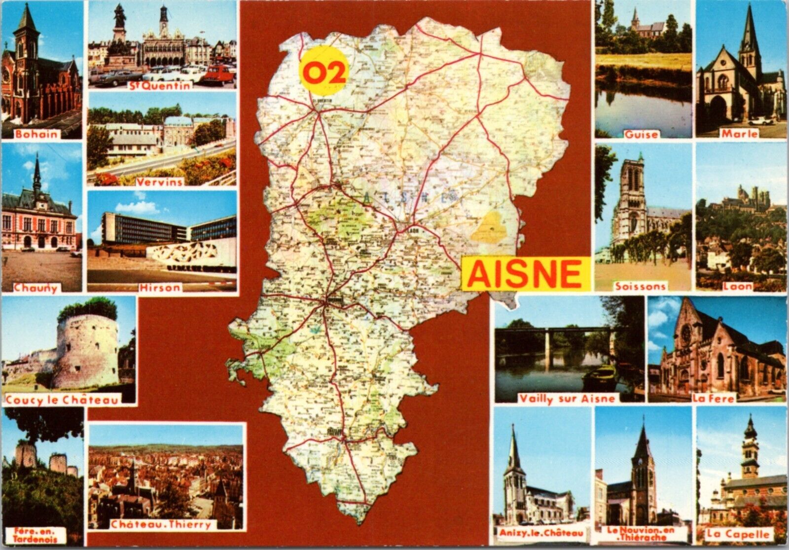 Postcard France Map - Aisne - Map with pictures of city landmarks