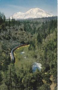 Train near Mt Shasta CA, California - Queen of the Sierras - pm 1953