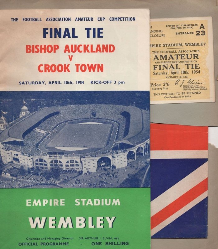 Crook Bishop Auckland 3x 1954 Football FA Cup 3x Ticket Prog & Song Sheet