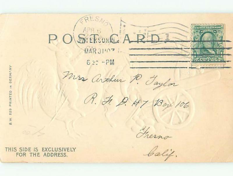 Pre-Linen Easter HUMANIZED BUNNY RABBIT SHOOTING MILITARY CANNON AB3368