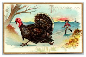 Vintage 1900's Raphael Tuck Thanksgiving Postcard Embossed Turkey Gold Border