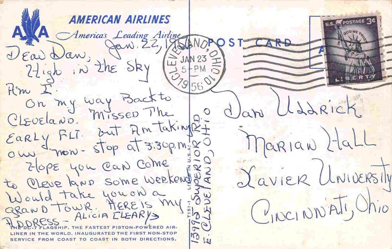 American Airlines Flagship DC-7 Plane in Flight 1956 postcard