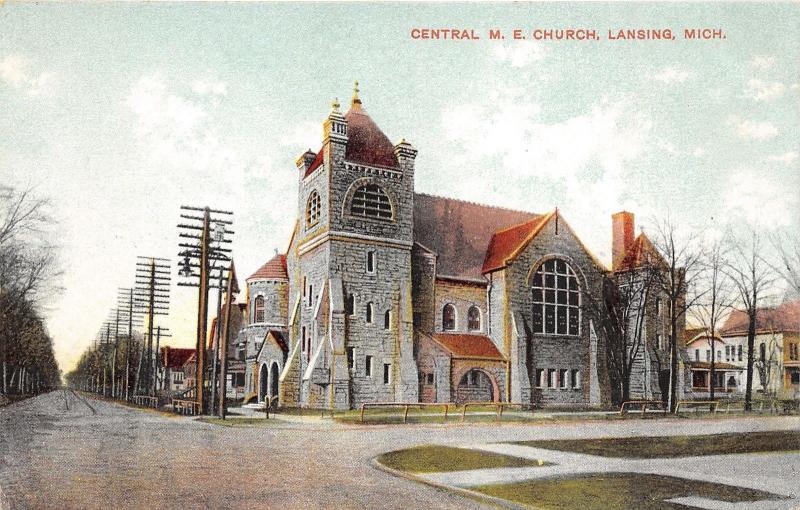 Lansing Michigan~Central Methodist Episcopal Church~Romanesque Stone Bldg~c1910