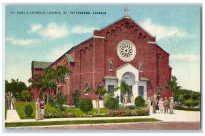 c1940 St. Paul's Catholic Church Chapel Exterior St. Petersburg Florida Postcard