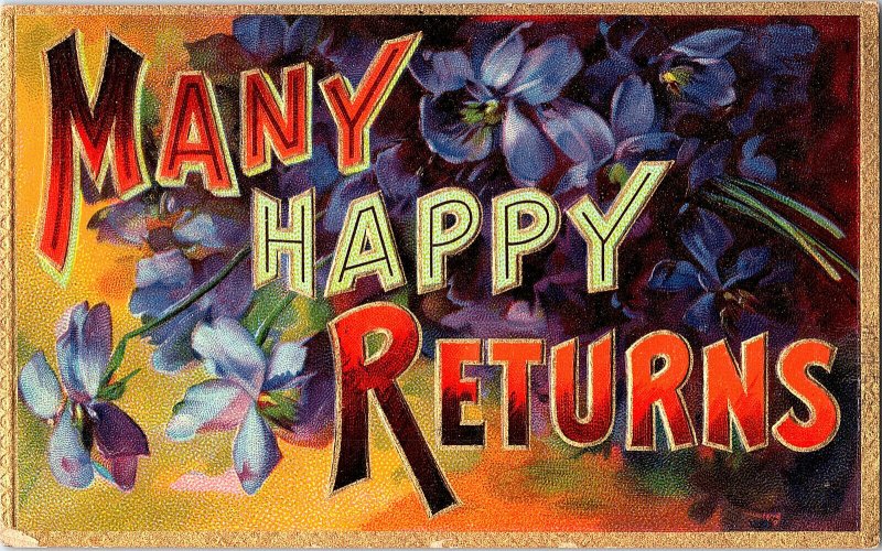 Many Happy Returns Vintage Embossed Postcard Standard View Card Flowers