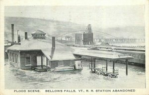 Bellows Falls Vermont Flood Railroad Station Tichnor 1944 Postcard 21-10652