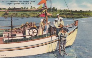 Florida Tarpon Springs Diver Preparing For Sponge Diving Curteich