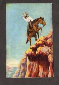 Cowboy Artist Signed L H Dude Larsen Horse Riding Linen Postcard 1939 Poem