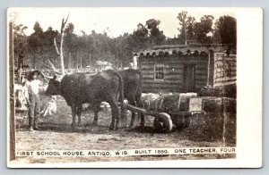 RPPC  First School House   Antigo  Wisconsin   Postcard