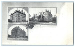 Peoria IL Postcard Greetings City Hall Spalding Institute Post Office Multiview