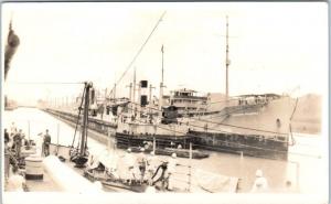 RPPC  Ship BENJAMIN BREWSTER  at Pedro Miguel Locks PANAMA  c1920s  Postcard