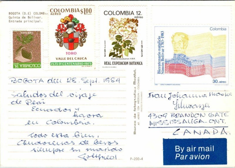 VINTAGE CONTINENTAL SIZE POSTCARD MAIN ENTRANCE FLAGGED PATH BOGOTA COLOMBIA