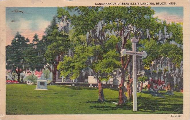 Mississippi Biloxi Landmark Of D'Iberville's Landing 1939 Curteich