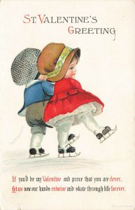 Ellen Clapsaddle Ice Skating Saint Valentine's Greeting Postcard