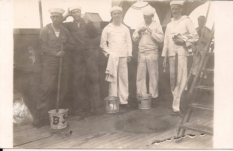 RPPC USS Kearsage 1916 WWI US Navy Sailors at Work, Battleship Great White Fleet