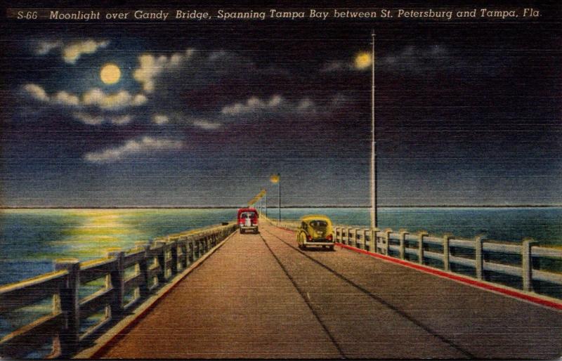 Florida Tampa Moonlight Over Gandy Bridge 1951 Curteich