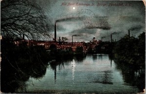 Vtg Pawtucket Rhode Island RI Mill from Exchange Street Bridge 1910 Postcard