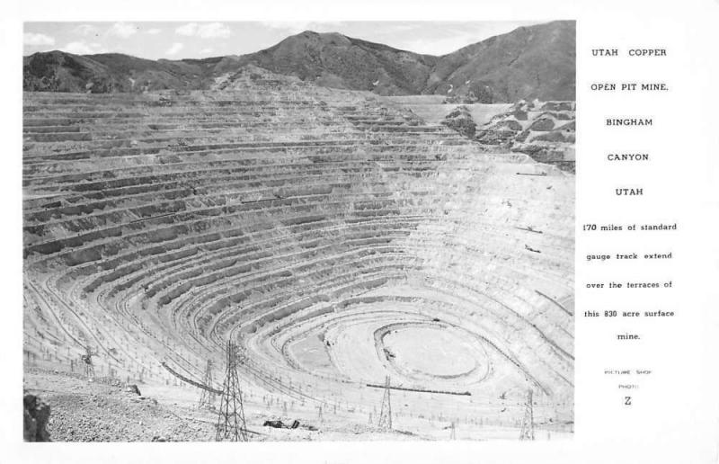 Bingham Canyon Utah Copper Pit Mine Real Photo Antique Postcard K77704